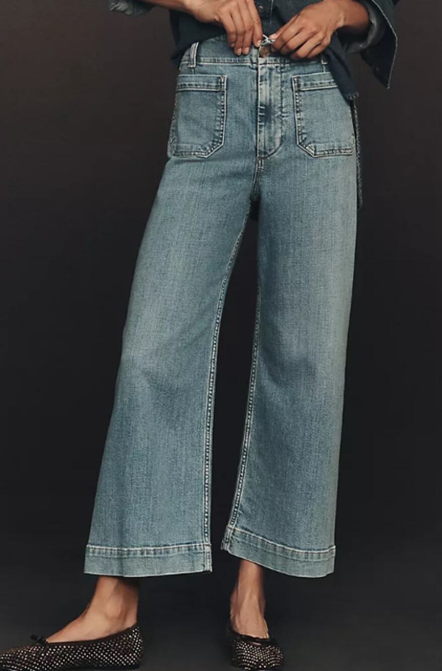 Maeve The Colette Jeans Blue Palms Wash Cropped Wide Leg Women's 28P